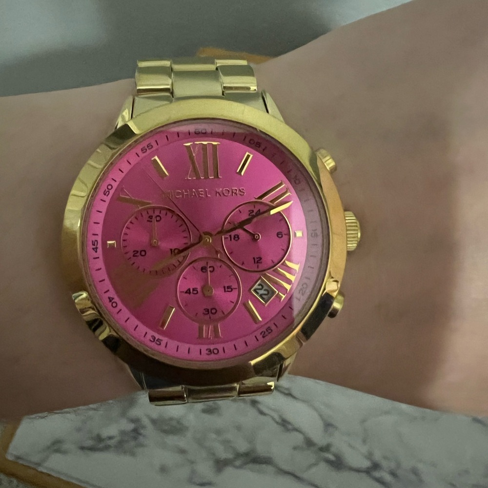Michael Kors Pink and Gold Chronograph Watch